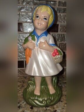 VTG 1973 Gare Inc Decorative Blonde Girl Figurine in White Dress Blue Head Scarf